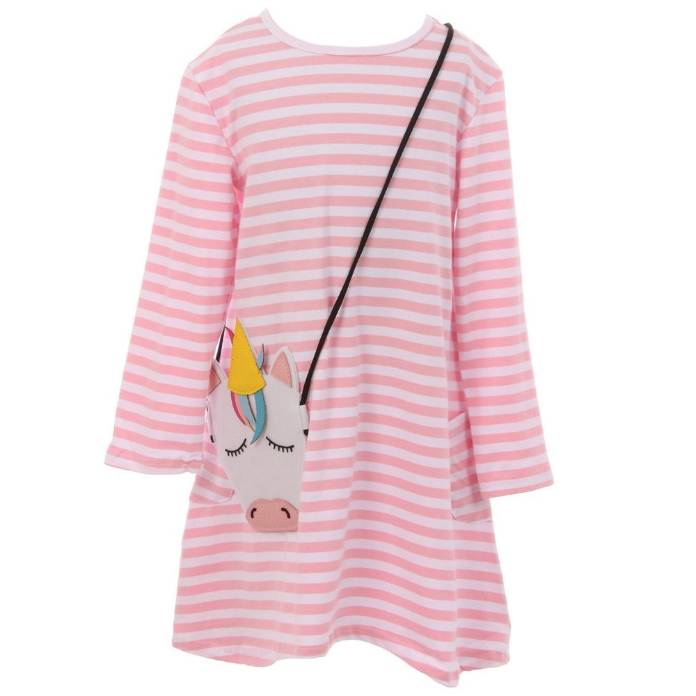 Little Girl Kids Children Long Sleeve Stripe Purse Easter Fall Girl Dress School